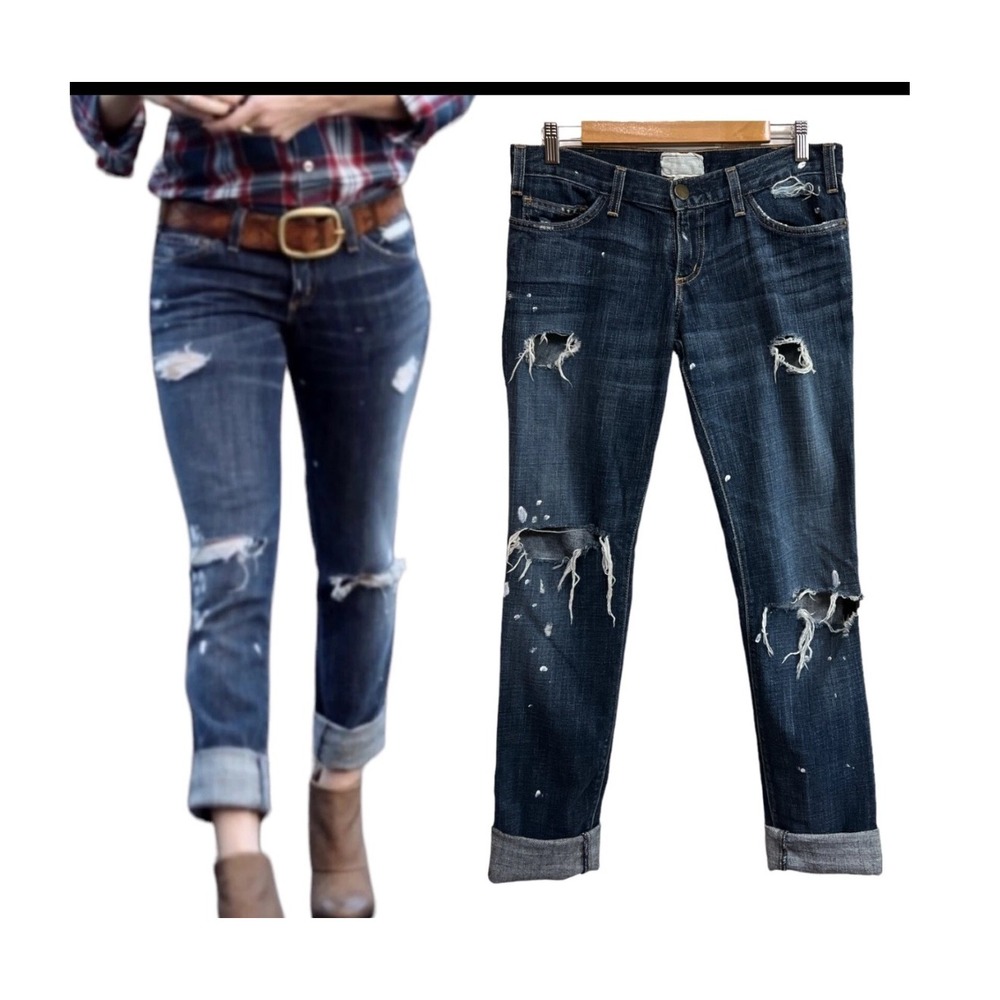 Current Elliott Loved Destroy Jeans Womens Sz 27 Distressed Paint Splatter Denim